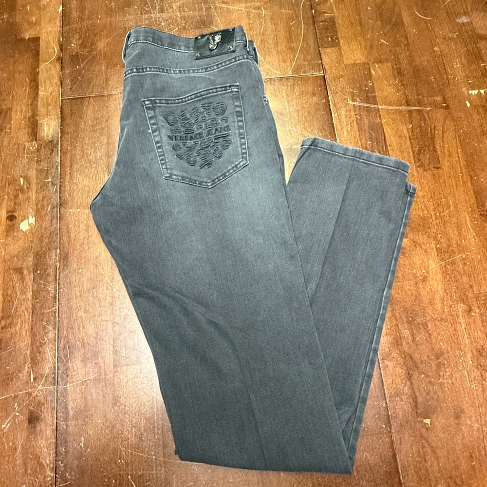 Versace Jeans Regular Fit Mens 36/34 Black Faded Denim Medusa Logo